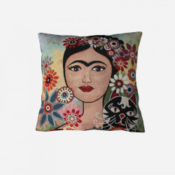Coussin-décoratif-Frida-Khalo-et-son-chat-2