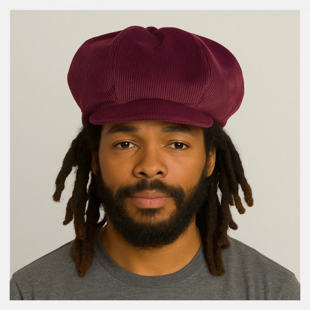 casquette-rasta-velours-côtelé-bordeaux